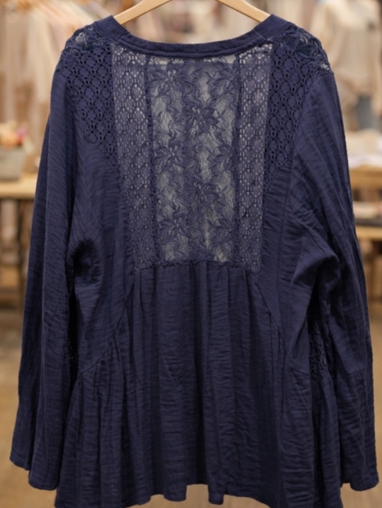 Knox Rose Sweaters - Knox Rose Open-Front Cardigan Lace Back & Crochet Navy Blue XXL